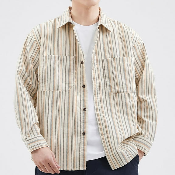 FDGIU Men's 2025 Plaid Flannel Shirt - Long Sleeve Button Down, Classic Pocket Casual Fall Top