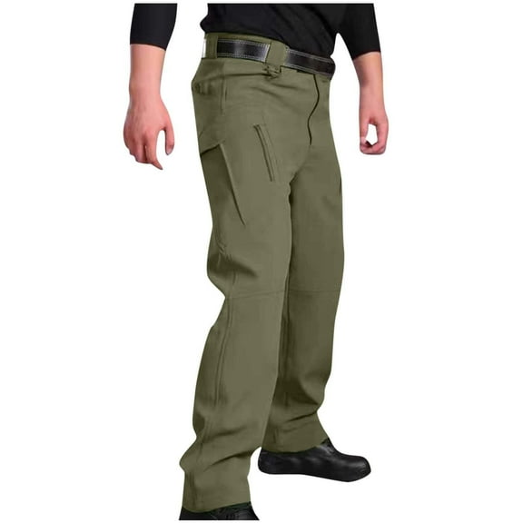 FDGIU Men's Baggy Cargo Pants - Straight Leg Twill Work Pants, Elastic Drawstring Waist for Outdoor Casual Wear