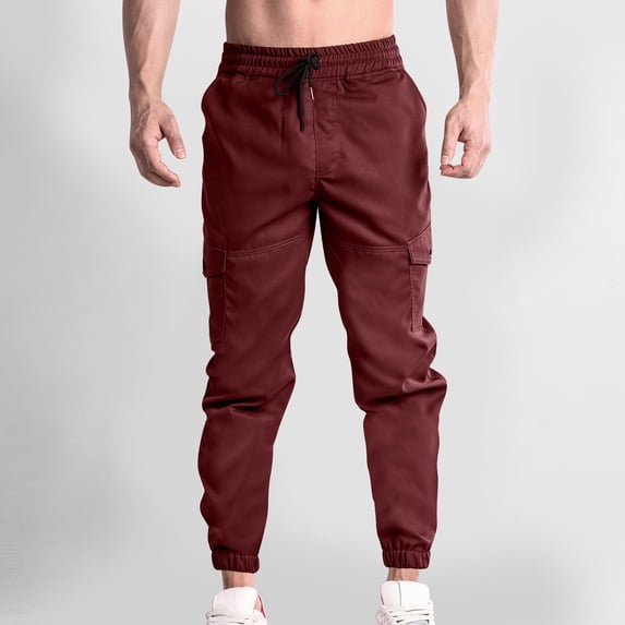 FDGIU Men's Cargo Jogger Pants - Lightweight Hiking Workout Pants with Pockets, Elastic Waist Sweatpants for Outdoor