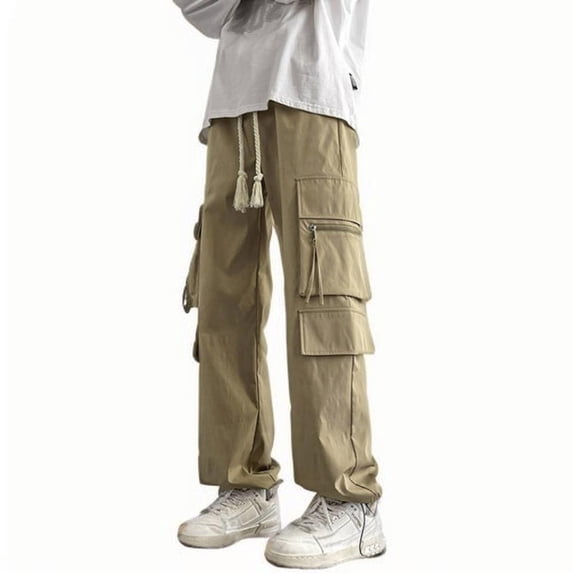 FDGIU Men's Cargo Pants - Lightweight Stretch Work Pants with Drawstring, Relaxed Fit with Pockets for Hiking & Casual