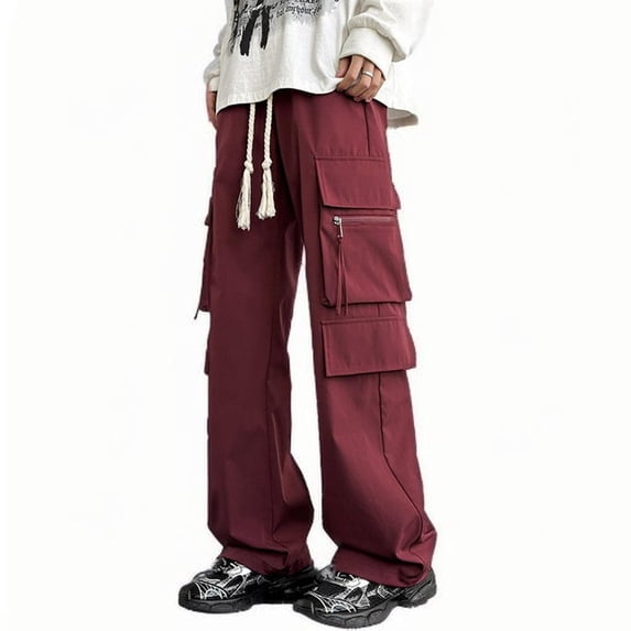 FDGIU Men's Cargo Pants - Lightweight Stretch Work Pants with Drawstring, Relaxed Fit with Pockets for Hiking & Casual