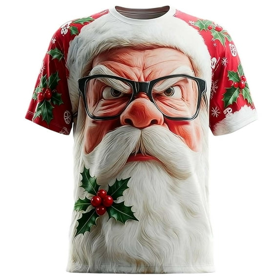 FDGIU Men's Christmas Graphic Tee - Funny Graffiti Printed Crewneck, Regular Fit Short Sleeve Holiday Casual Novelty Top