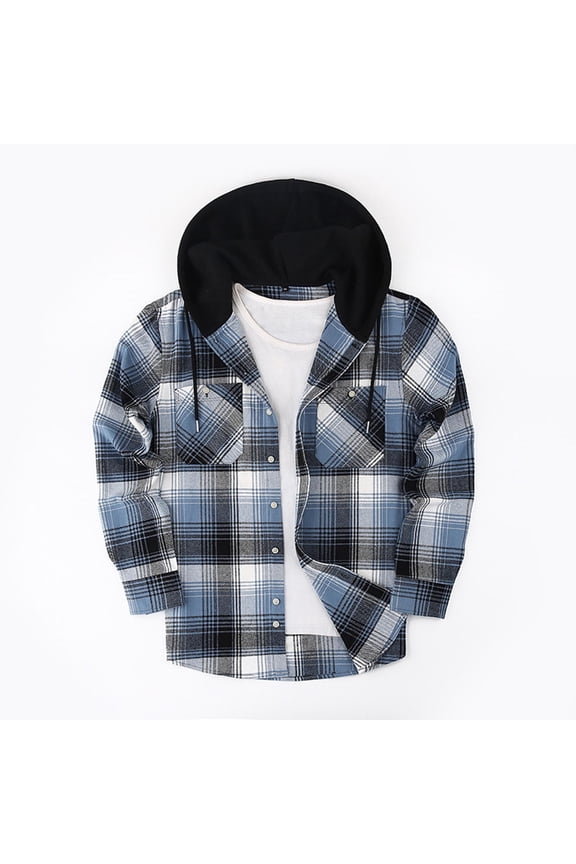 Men's Fall Flannel Hoodie - Button Down Plaid Shirt Jacket, Casual Long Sleeve Overshirt, Stylish Lightweight Fall Outerwear