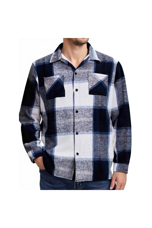 Men's Fall Flannel Shirt - Button Down Plaid, Slim Fit Cozy Long Sleeve Fall Winter Layering Piece with Pocket