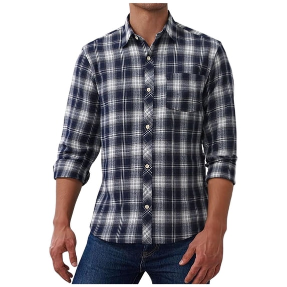 FDGIU Men's Fall Flannel Shirt - Button Down Plaid, Slim Fit Cozy Long Sleeve Fall Winter Layering Piece with Pocket