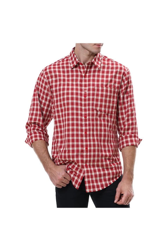 Men's Fall Flannel Shirt - Button Down Plaid, Slim Fit Cozy Long Sleeve Fall Winter Layering Piece with Pocket