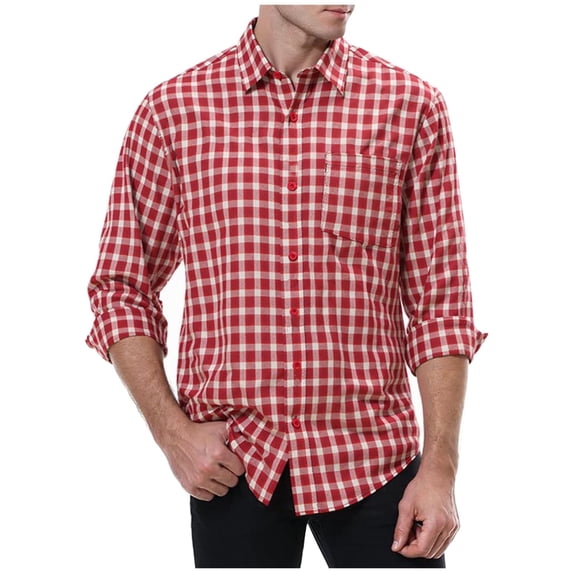 FDGIU Men's Fall Flannel Shirt - Button Down Plaid, Slim Fit Cozy Long Sleeve Fall Winter Layering Piece with Pocket
