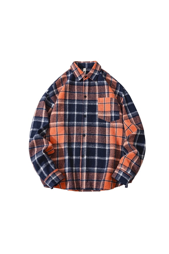 Men's Fall Flannel Shirt - Button Down Plaid, Slim Fit Cozy Long Sleeve Fall Winter Layering Piece with Pocket