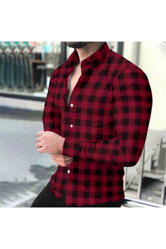 Men's Fall Flannel Shirt - Button Down Plaid, Slim Fit Cozy Long Sleeve Fall Winter Layering Piece with Pocket