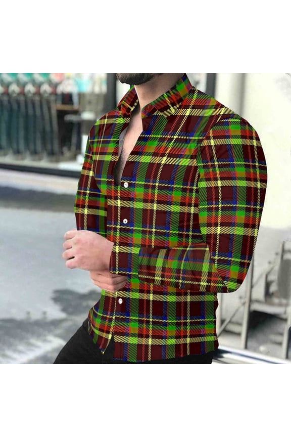 Men's Fall Flannel Shirt - Button Down Plaid, Slim Fit Cozy Long Sleeve Fall Winter Layering Piece with Pocket