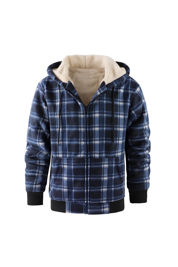 Men's Flannel Jacket - Fleece Lined Plaid Zip Up Hoodie Winter Warm Coat