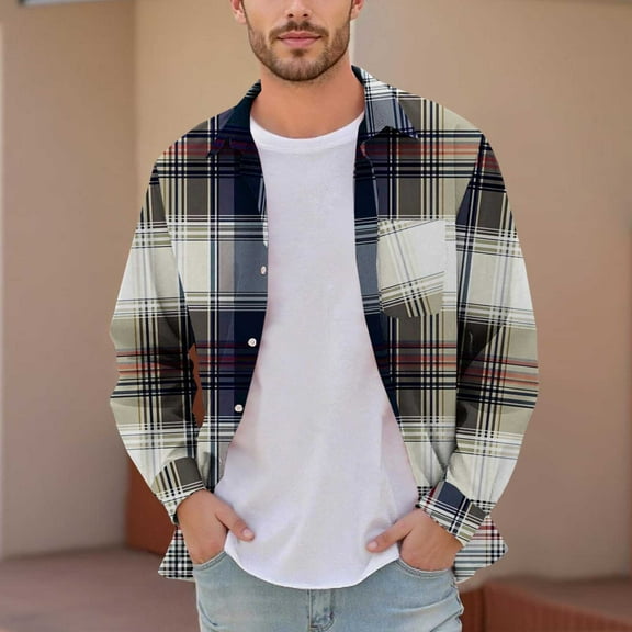 FDGIU Men's Flannel Shirt 2025 - Long Sleeve Button Down Plaid, Soft Fall Winter Casual Top