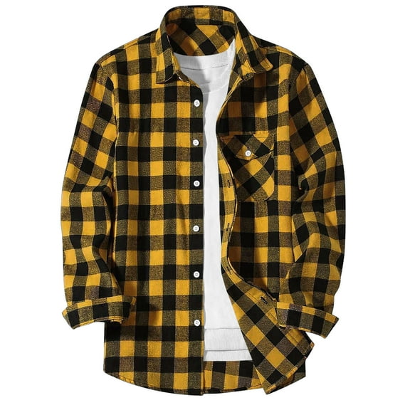 FDGIU Men's Flannel Shirt 2025 - Long Sleeve Button Down Plaid, Soft Fall Winter Casual Top