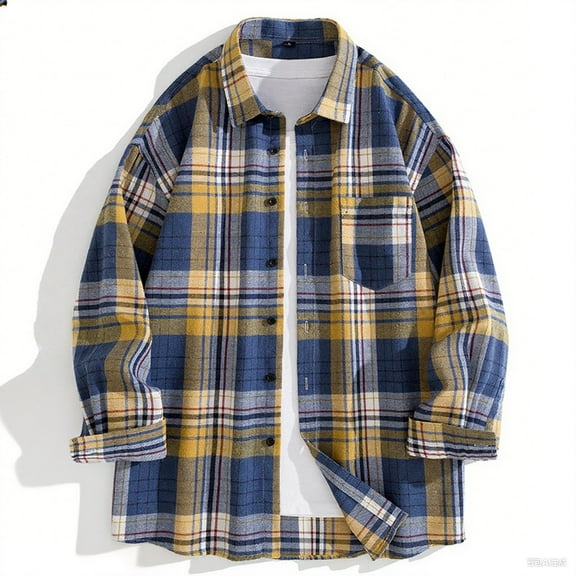 FDGIU Men's Flannel Shirt 2025 - Long Sleeve Button Down Plaid, Soft Fall Winter Casual Top