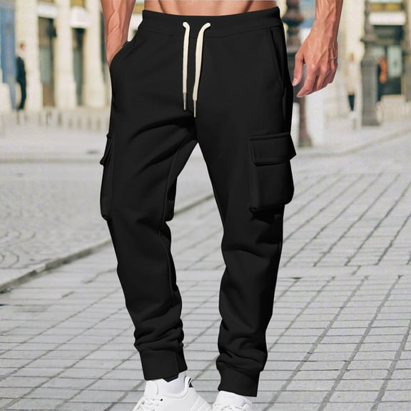 FDGIU Men's Fleece Joggers Sweatpants - Winter Warm Loose Fit Pants with Pockets, Outdoor Running Hiking Trousers