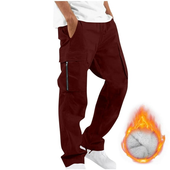 FDGIU Men's Fleece Joggers Sweatpants - Winter Warm Loose Fit Pants with Pockets, Outdoor Running Hiking Trousers