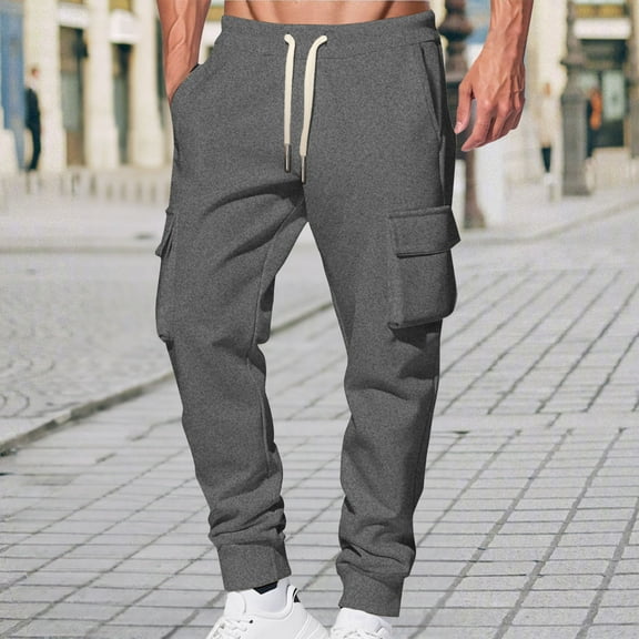 FDGIU Men's Fleece Joggers Sweatpants - Winter Warm Loose Fit Pants with Pockets, Outdoor Running Hiking Trousers