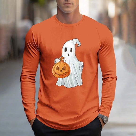 FDGIU Men's Halloween Graphic Tees Fashion Casual Men Print Sports Long Sleeves Round-Neck Blouses Shirts Casual Shirts