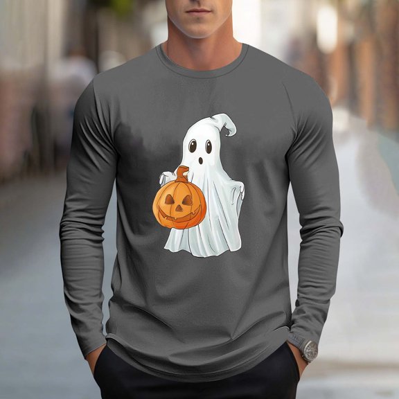 FDGIU Men's Halloween Graphic Tees Fashion Casual Men Print Sports Long Sleeves Round-Neck Blouses Shirts Casual Shirts