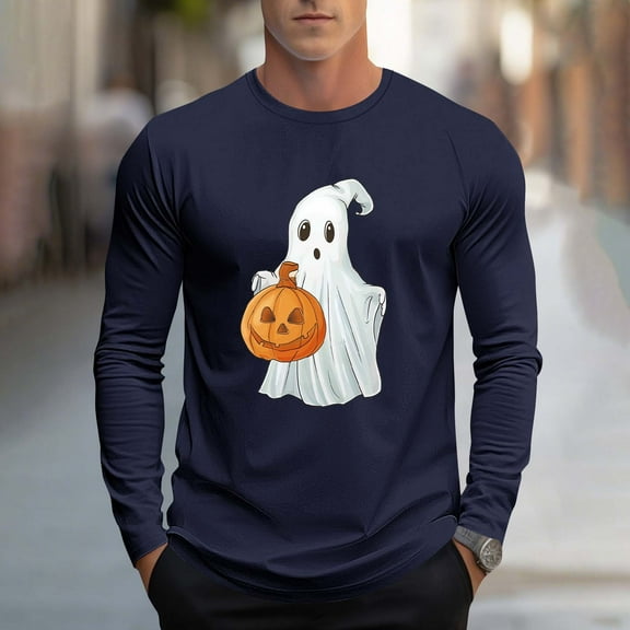 FDGIU Men's Halloween Graphic Tees Fashion Casual Men Print Sports Long Sleeves Round-Neck Blouses Shirts Casual Shirts