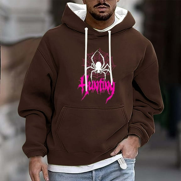 FDGIU Men's Halloween Graphic Tees Men Casual Fashion Printed Pullover Drawstring Long Sleeve Hooded Sweatshirts Casual Shirts