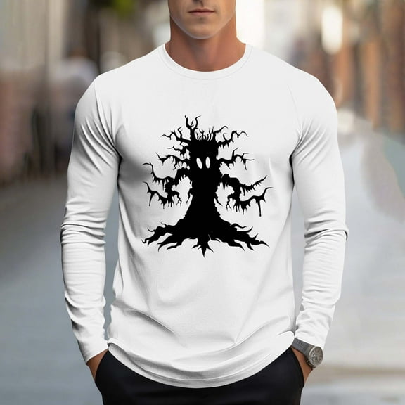 FDGIU Men's Halloween Graphic Tees Men Fashion Casual Print Sports Long Sleeves Round-Neck Blouses Shirts Casual Shirts