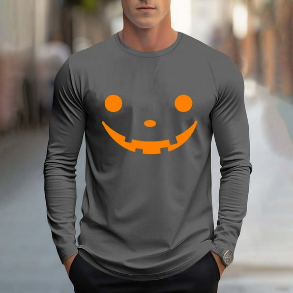 FDGIU Men's Halloween Graphic Tees Men Fashion Casual Print Sports Long Sleeves Round-Neck Blouses Shirts Casual Shirts