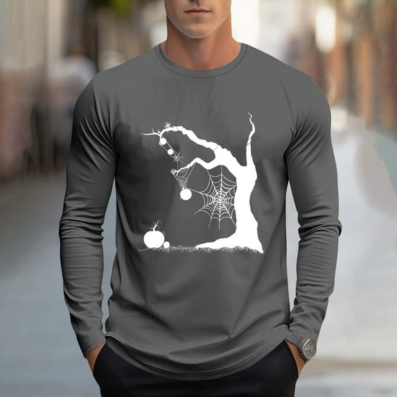 FDGIU Men's Halloween Graphic Tees Men Fashion Casual Print Sports Long Sleeves Round-Neck Blouses Shirts Casual Shirts