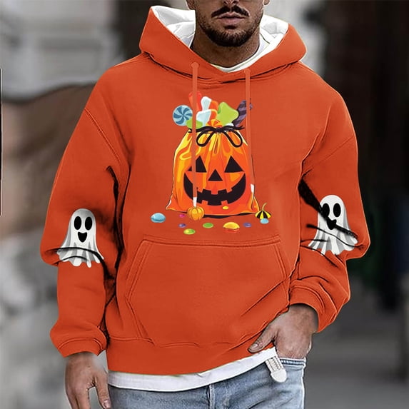 FDGIU Men's Halloween Hoodies - Oversized Ghost Graphic Pullover, Loose Fit Long Sleeve Sweatshirt, Casual Spooky Fall Outfit