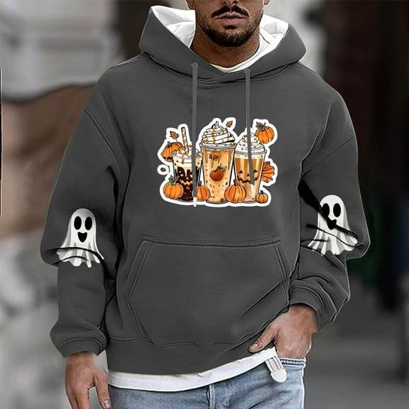 FDGIU Men's Halloween Hoodies - Oversized Ghost Graphic Pullover, Loose Fit Long Sleeve Sweatshirt, Casual Spooky Fall Outfit