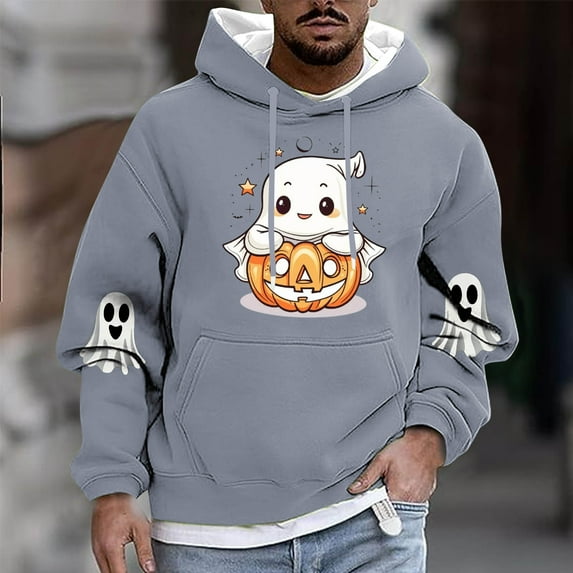 FDGIU Men's Halloween Hoodies - Oversized Ghost Graphic Pullover, Loose Fit Long Sleeve Sweatshirt, Casual Spooky Fall Outfit