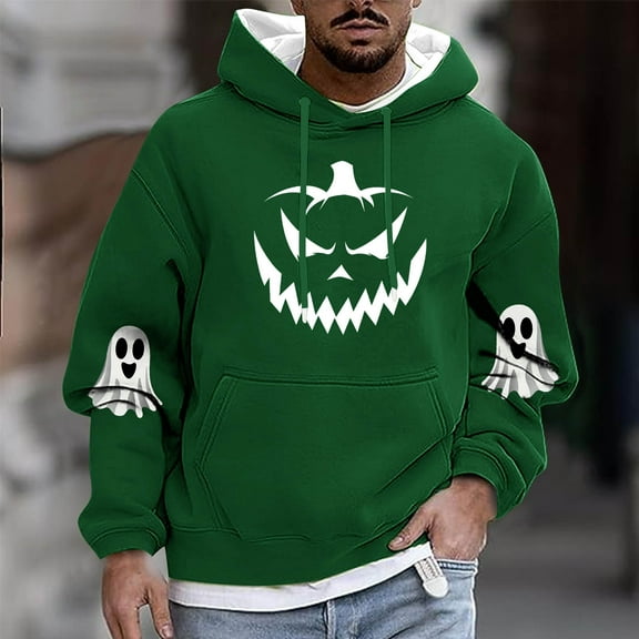 FDGIU Men's Halloween Hoodies - Oversized Ghost Graphic Pullover, Loose Fit Long Sleeve Sweatshirt, Casual Spooky Fall Outfit