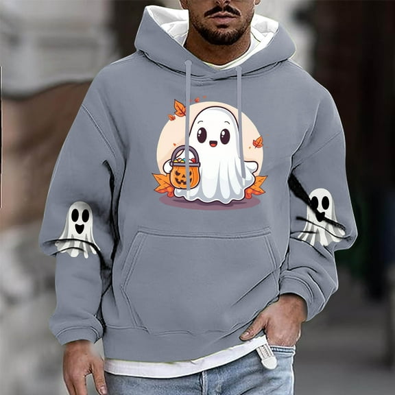 FDGIU Men's Halloween Hoodies - Oversized Ghost Graphic Pullover, Loose Fit Long Sleeve Sweatshirt, Casual Spooky Fall Outfit