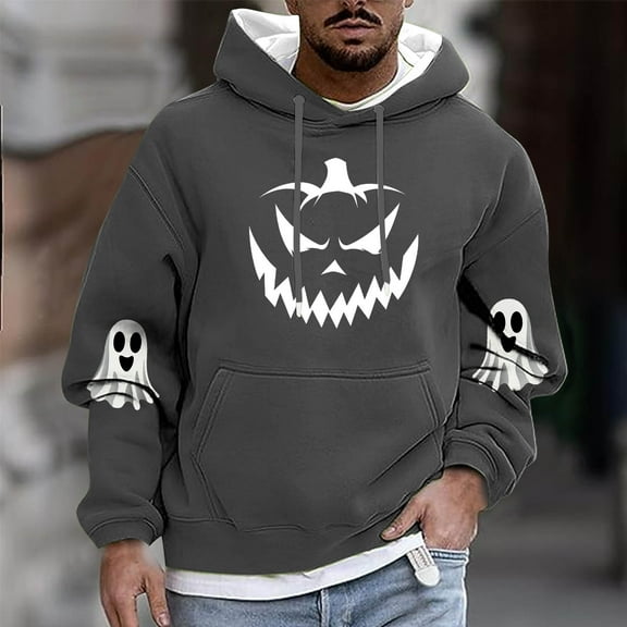 FDGIU Men's Halloween Hoodies - Oversized Ghost Graphic Pullover, Loose Fit Long Sleeve Sweatshirt, Casual Spooky Fall Outfit