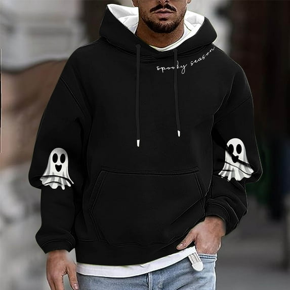 FDGIU Men's Halloween Hoodies - Oversized Ghost Graphic Pullover, Loose Fit Long Sleeve Sweatshirt, Casual Spooky Fall Outfit