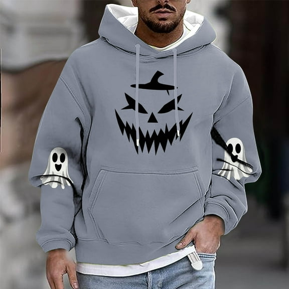 FDGIU Men's Halloween Hoodies - Oversized Ghost Graphic Pullover, Loose Fit Long Sleeve Sweatshirt, Casual Spooky Fall Outfit