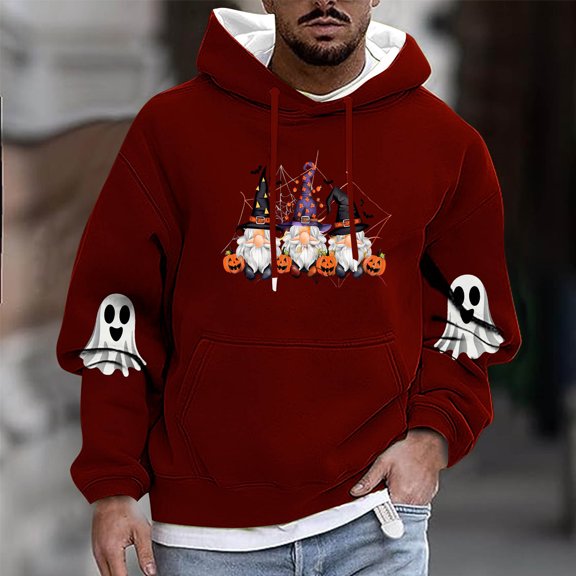 FDGIU Men's Halloween Hoodies - Oversized Ghost Graphic Pullover, Loose Fit Long Sleeve Sweatshirt, Casual Spooky Fall Outfit