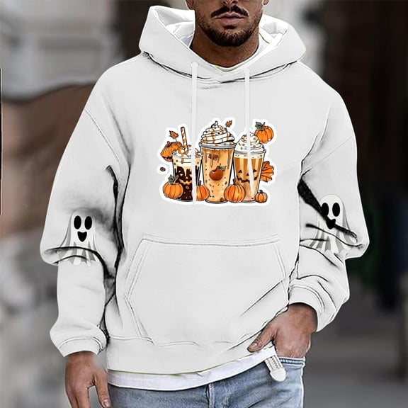 FDGIU Men's Halloween Hoodies - Oversized Ghost Graphic Pullover, Loose Fit Long Sleeve Sweatshirt, Casual Spooky Fall Outfit