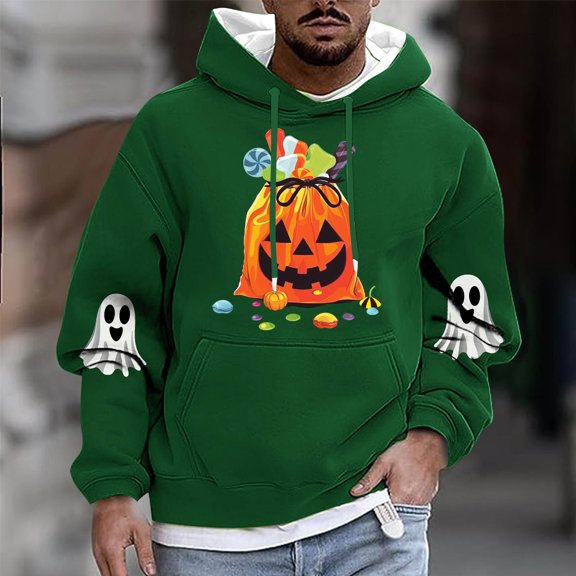 FDGIU Men's Halloween Hoodies - Oversized Ghost Graphic Pullover, Loose Fit Long Sleeve Sweatshirt, Casual Spooky Fall Outfit