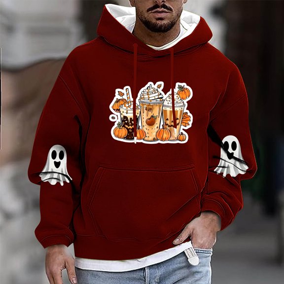 FDGIU Men's Halloween Hoodies - Oversized Ghost Graphic Pullover, Loose Fit Long Sleeve Sweatshirt, Casual Spooky Fall Outfit