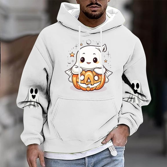 FDGIU Men's Halloween Hoodies - Oversized Ghost Graphic Pullover, Loose Fit Long Sleeve Sweatshirt, Casual Spooky Fall Outfit