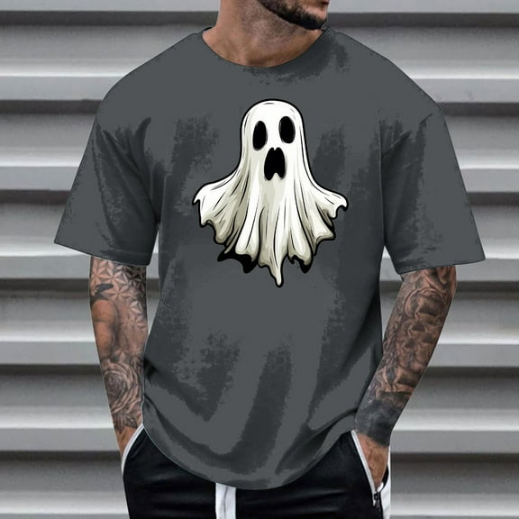 FDGIU Men's Halloween T-Shirt Plus Size Short Sleeve Shirts - Ghost Pumpkin Graphic Tee, Spooky Funny Costume Top, Loose Fit Short Sleeve Casual Shirt