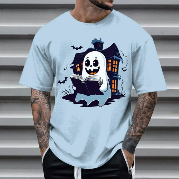 FDGIU Men's Halloween T-Shirt Plus Size Short Sleeve Shirts - Ghost Pumpkin Graphic Tee, Spooky Funny Costume Top, Loose Fit Short Sleeve Casual Shirt
