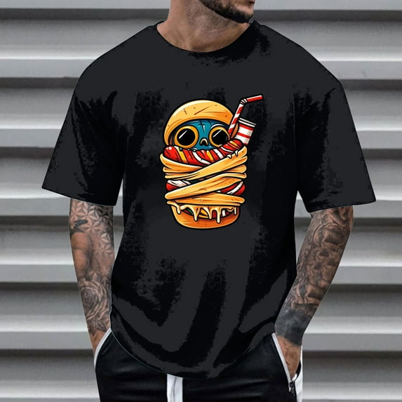 FDGIU Men's Halloween T-Shirt Plus Size Short Sleeve Shirts - Ghost Pumpkin Graphic Tee, Spooky Funny Costume Top, Loose Fit Short Sleeve Casual Shirt