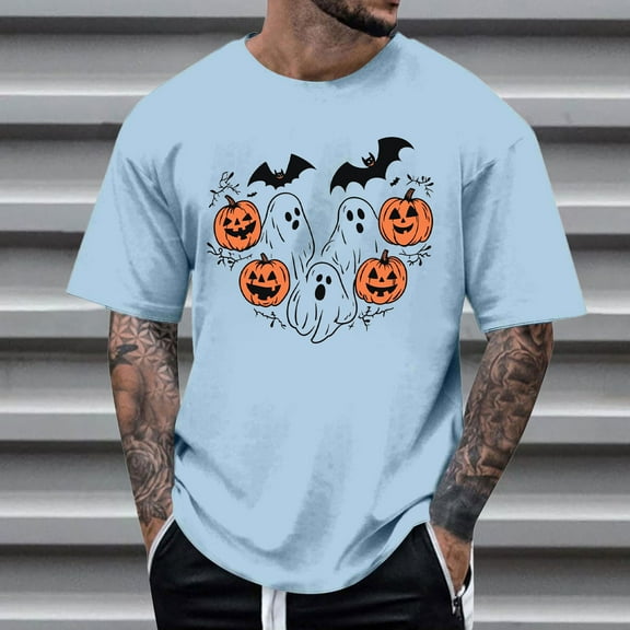 FDGIU Men's Halloween T-Shirt Plus Size Short Sleeve Shirts - Ghost Pumpkin Graphic Tee, Spooky Funny Costume Top, Loose Fit Short Sleeve Casual Shirt