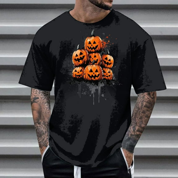 FDGIU Men's Halloween T-Shirt Plus Size Short Sleeve Shirts - Ghost Pumpkin Graphic Tee, Spooky Funny Costume Top, Loose Fit Short Sleeve Casual Shirt