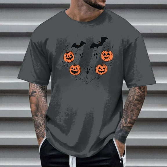 FDGIU Men's Halloween T-Shirt Plus Size Short Sleeve Shirts - Ghost Pumpkin Graphic Tee, Spooky Funny Costume Top, Loose Fit Short Sleeve Casual Shirt