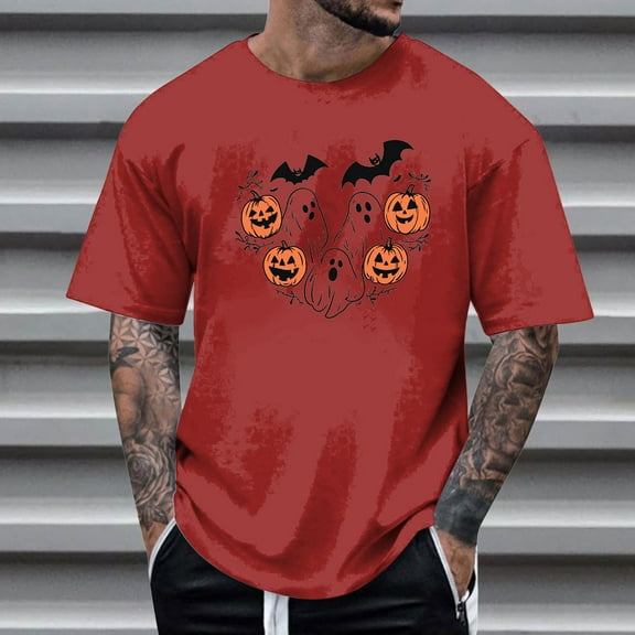 FDGIU Men's Halloween T-Shirt Plus Size Short Sleeve Shirts - Ghost Pumpkin Graphic Tee, Spooky Funny Costume Top, Loose Fit Short Sleeve Casual Shirt