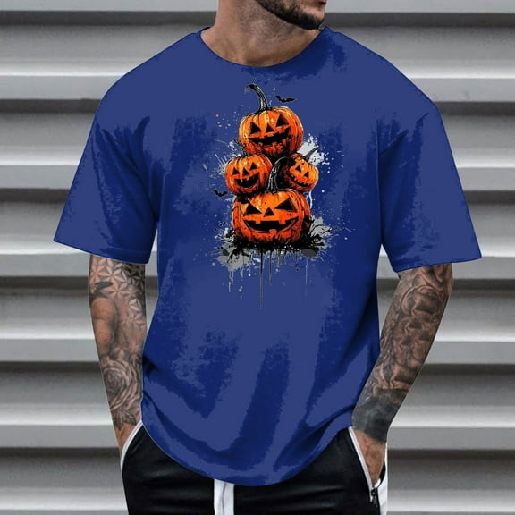 FDGIU Men's Halloween T-Shirt Plus Size Short Sleeve Shirts - Ghost Pumpkin Graphic Tee, Spooky Funny Costume Top, Loose Fit Short Sleeve Casual Shirt