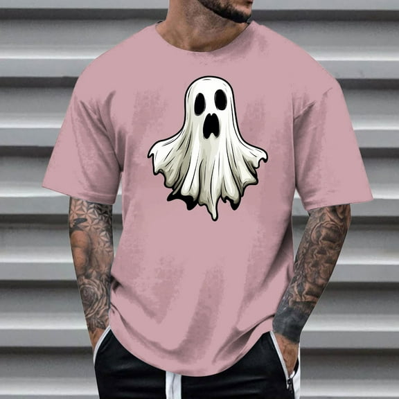 FDGIU Men's Halloween T-Shirt Plus Size Short Sleeve Shirts - Ghost Pumpkin Graphic Tee, Spooky Funny Costume Top, Loose Fit Short Sleeve Casual Shirt